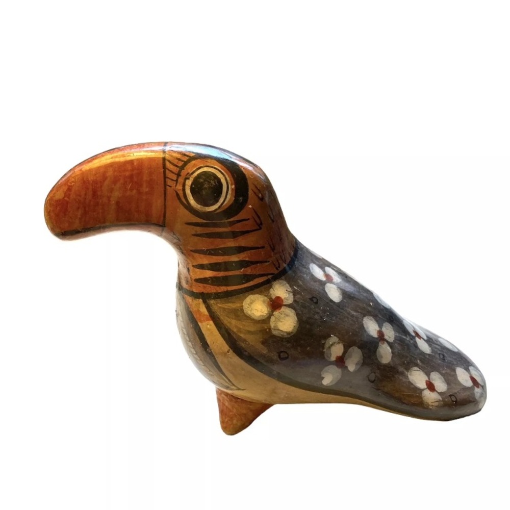 Vintage Mexican Tonala Clay Pottery Bird Signed Simeon Galvan Hand Painted 🐧